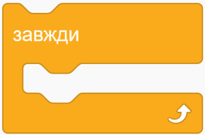 Помаранчевий програмний блок "завжди" зі стрілкою циклу.